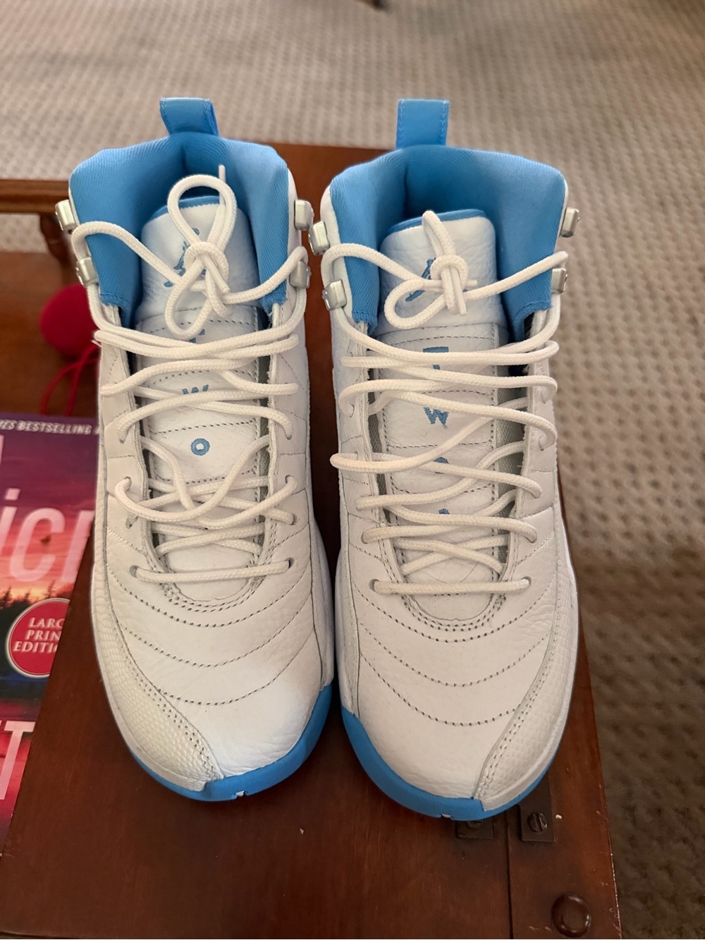 Jordan Kids White and Light Blue High-Top Sneakers